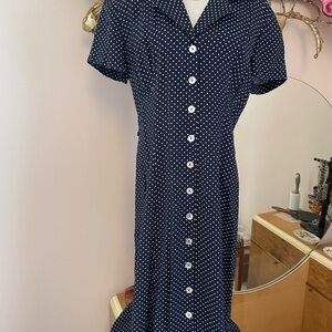 Navy Polka Dot Button-Front Dress